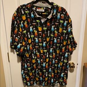 Tommy Bahama Black Casual Button Down Shirt with Tropical Drink Print XXL